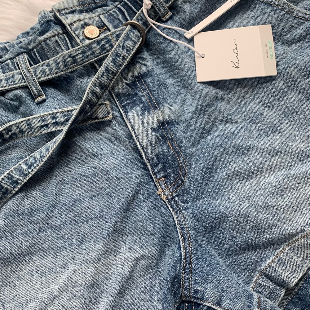 KanCan High Rise Denim Shorts Medium Wash Belted - Picture 6 of 13